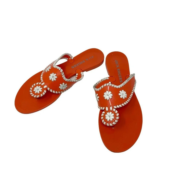 Jack Rogers Navajo Jelly Flat Sandals Orange White Flip Flop Size 7 - Picture 3 of 7